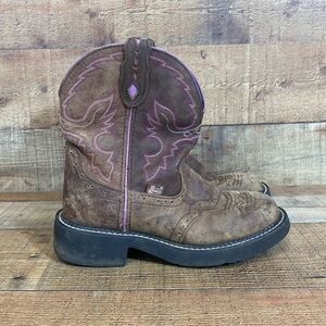 Justin Gypsy Western Boot Womens Size 6.5‎ B Leather Ankle Boots Round Toe Heels